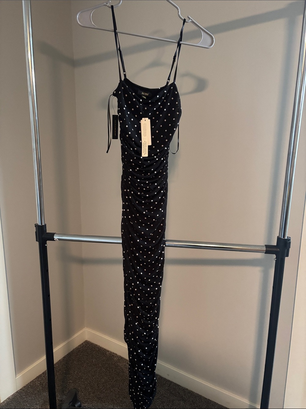Anthropology NWT Black Polka Dot Ruched Slip Dress - Women